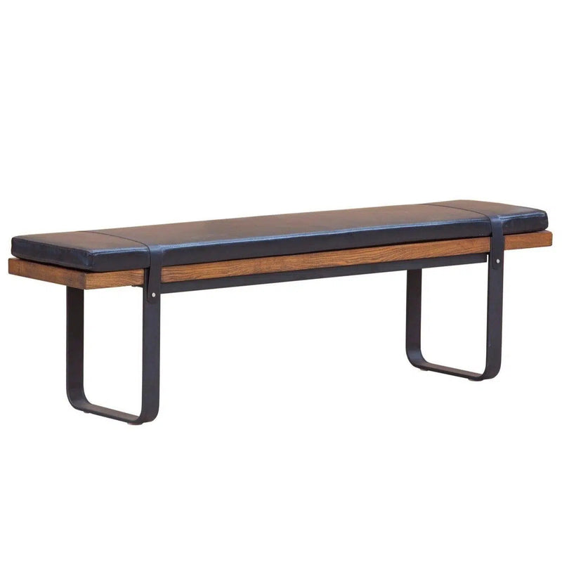 61" Black Leather Padded Seat and Iron Wood Frame Bench for Dining Room Dining Benches LOOMLAN By LH Imports