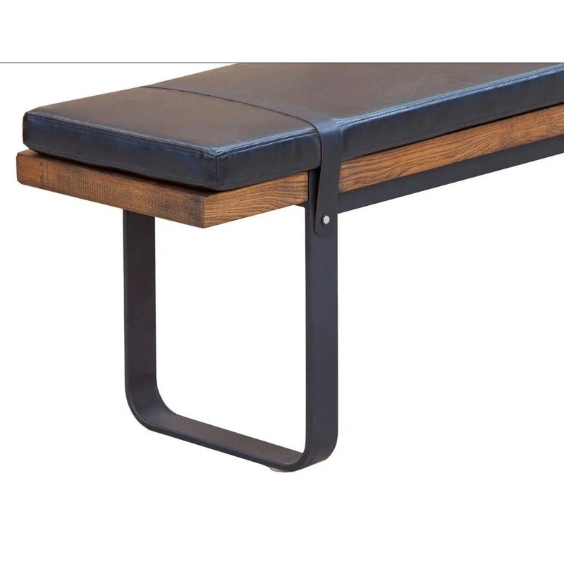 61" Black Leather Padded Seat and Iron Wood Frame Bench for Dining Room Dining Benches LOOMLAN By LH Imports