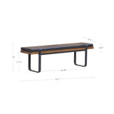 61" Black Leather Padded Seat and Iron Wood Frame Bench for Dining Room Dining Benches LOOMLAN By LH Imports