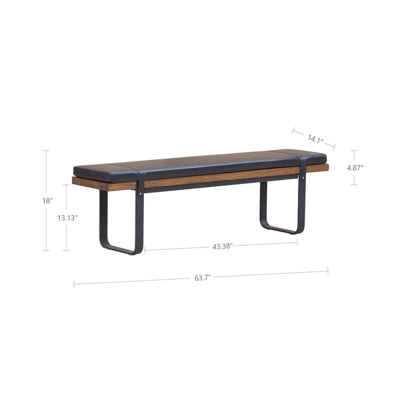 61" Black Leather Padded Seat and Iron Wood Frame Bench for Dining Room Dining Benches LOOMLAN By LH Imports