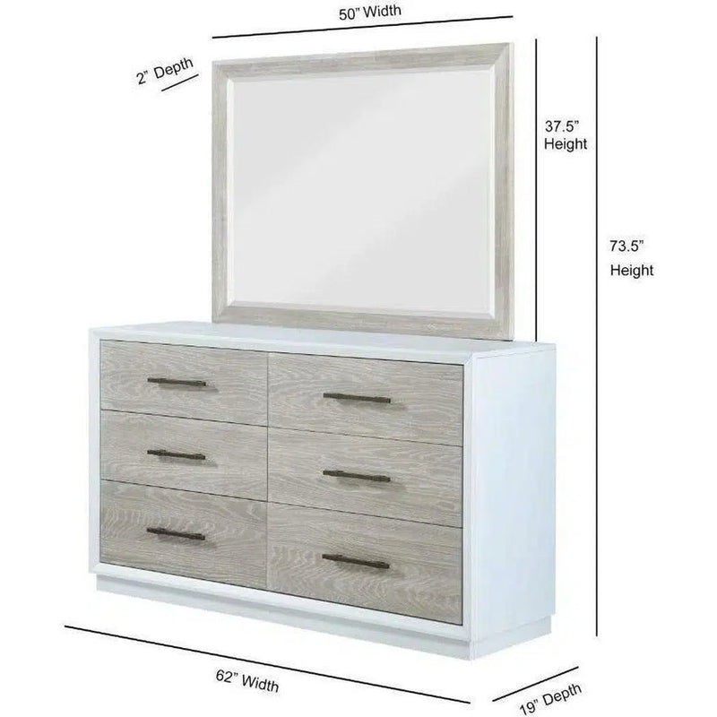 62" High Gloss Boca Grande Six Drawer Dresser and Mirror Combo Dressers LOOMLAN By Panama Jack