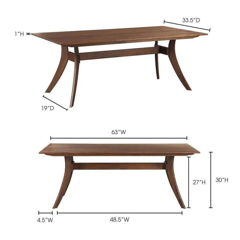 63 Inch Rectangular Dining Table Brown Mid-Century Modern Dining Tables LOOMLAN By Moe's Home