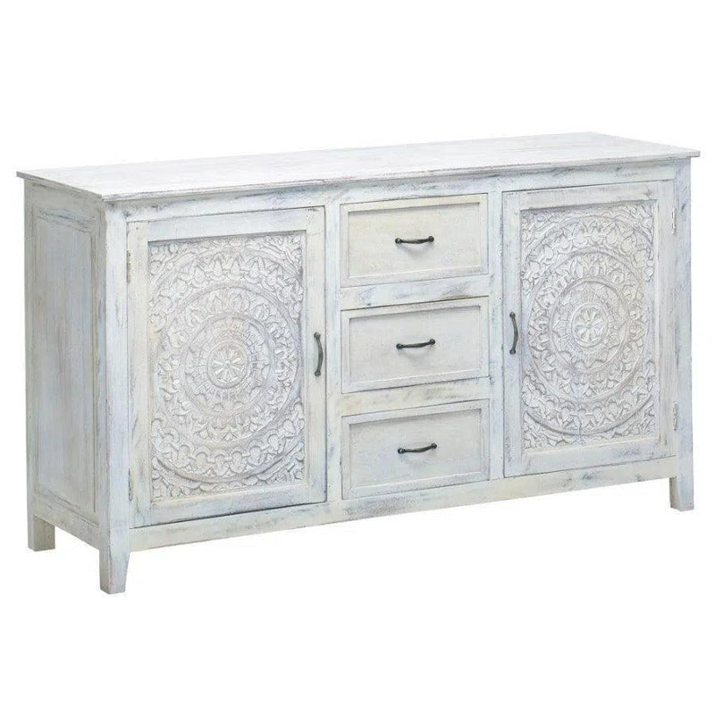 63" White Carved Wood Sideboard with Drawers Sideboards LOOMLAN By LOOMLAN