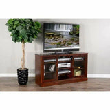 63" Wood TV Stand Media Console Cabinet Glass Sliding Doors TV Stands & Media Centers LOOMLAN By Sunny D