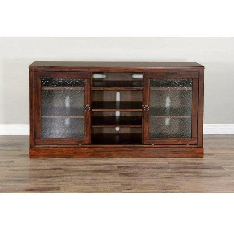 63" Wood TV Stand Media Console Cabinet Glass Sliding Doors TV Stands & Media Centers LOOMLAN By Sunny D