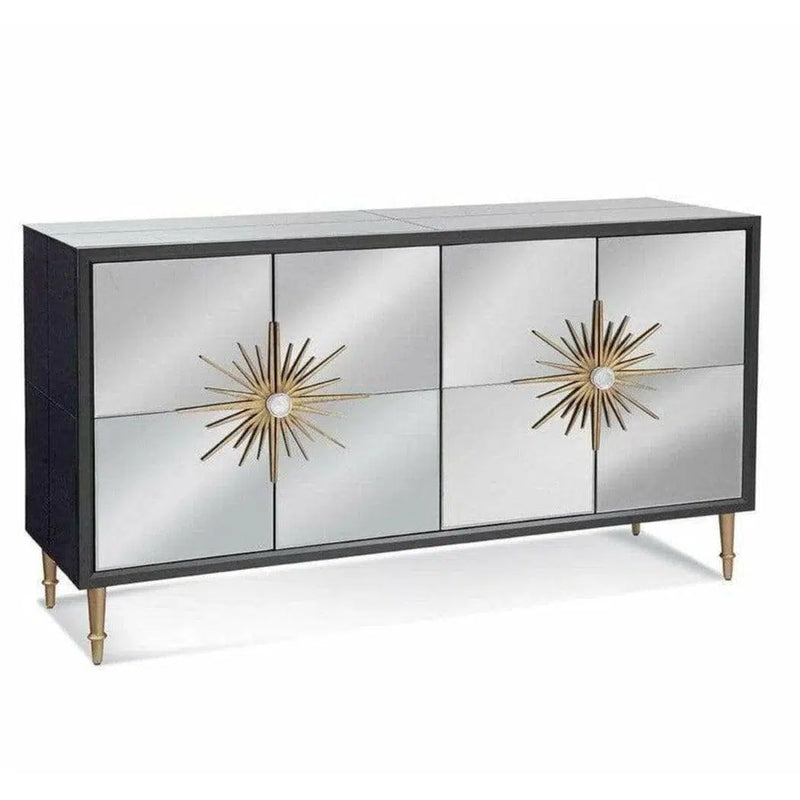 64" Black and Gold Mirrored Sideboard For Dining Room Sideboards LOOMLAN By Bassett Mirror