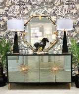 64" Black and Gold Mirrored Sideboard For Dining Room Sideboards LOOMLAN By Bassett Mirror