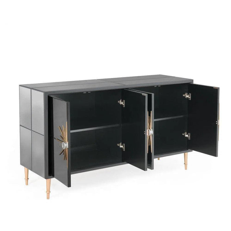 64" Black and Gold Mirrored Sideboard For Dining Room Sideboards LOOMLAN By Bassett Mirror