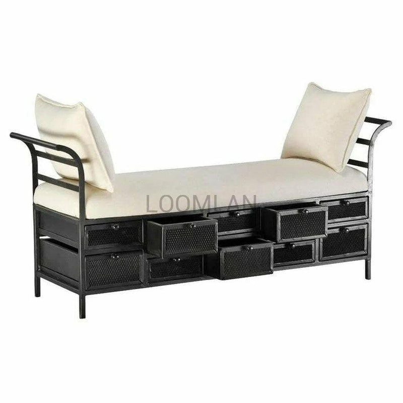 64" Long Upholstered Storage Bench With 10 Metal Drawers Bedroom Benches LOOMLAN By LOOMLAN