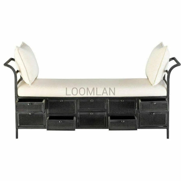 64" Long Upholstered Storage Bench With 10 Metal Drawers Bedroom Benches LOOMLAN By LOOMLAN