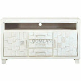 64" Mosaic White TV Stand Cabinet with 3 Drawers Hand Carved TV Stands & Media Centers LOOMLAN By LOOMLAN