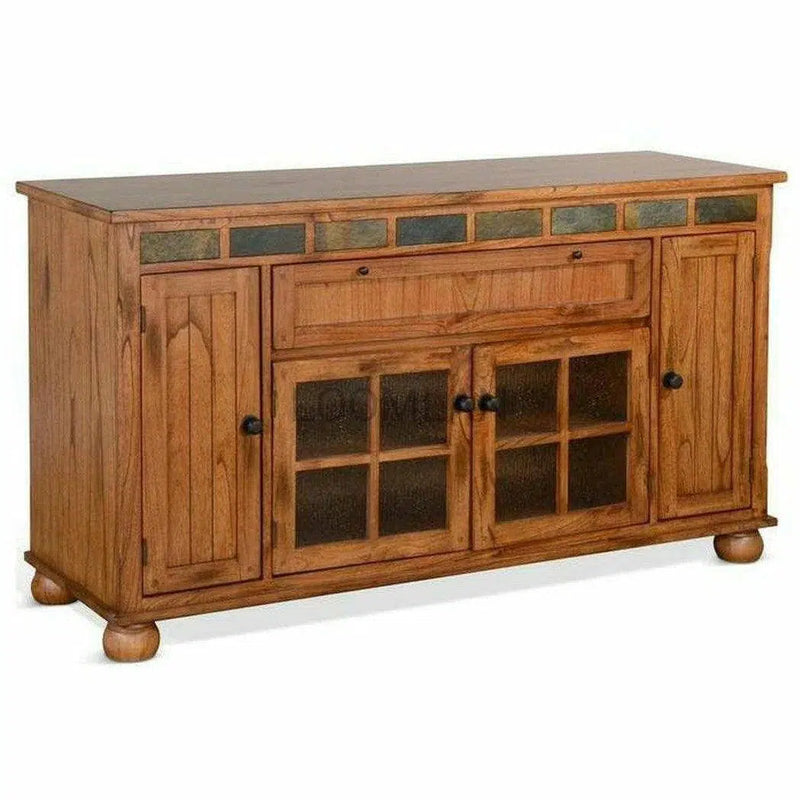 64" Rustic TV Stand Media Console Counter Height With Drawers TV Stands & Media Centers LOOMLAN By Sunny D