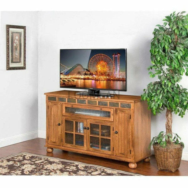 64" Rustic TV Stand Media Console Counter Height With Drawers TV Stands & Media Centers LOOMLAN By Sunny D