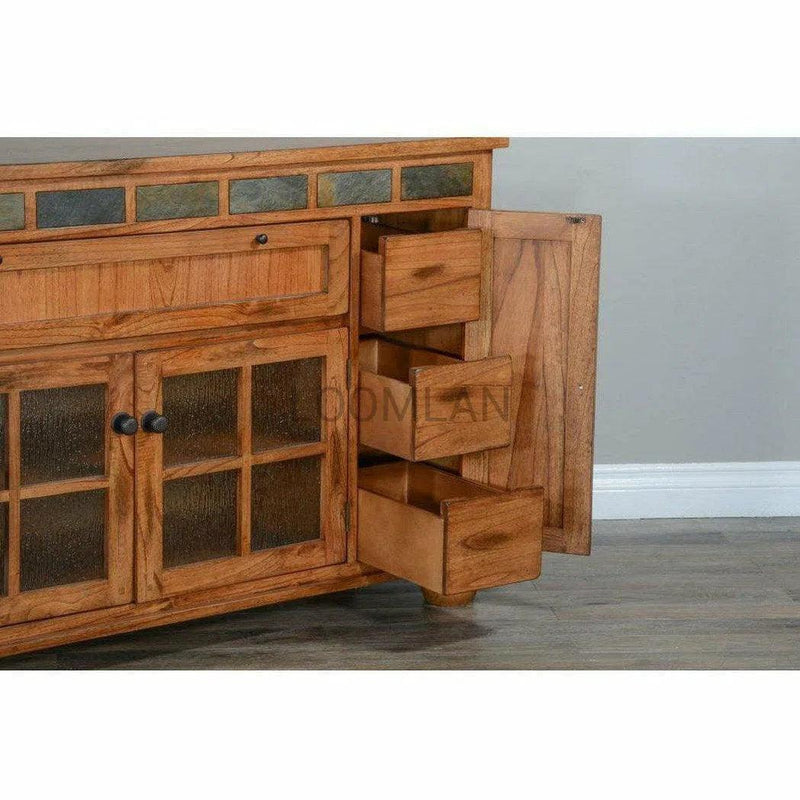 64" Rustic TV Stand Media Console Counter Height With Drawers TV Stands & Media Centers LOOMLAN By Sunny D