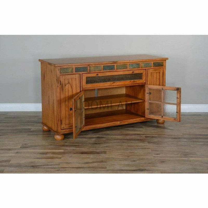 64" Rustic TV Stand Media Console Counter Height With Drawers TV Stands & Media Centers LOOMLAN By Sunny D