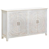 64" White Carved Mandala 4 Door Sideboard Buffet Boho Chic Sideboards LOOMLAN By LOOMLAN