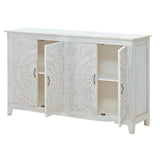 64" White Carved Mandala 4 Door Sideboard Buffet Boho Chic Sideboards LOOMLAN By LOOMLAN