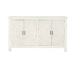 64" White Carved Mandala 4 Door Sideboard Buffet Boho Chic Sideboards LOOMLAN By LOOMLAN