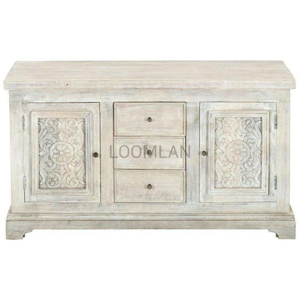 64" White Hand Carved Sideboard With Centered Drawers Sideboards LOOMLAN By LOOMLAN