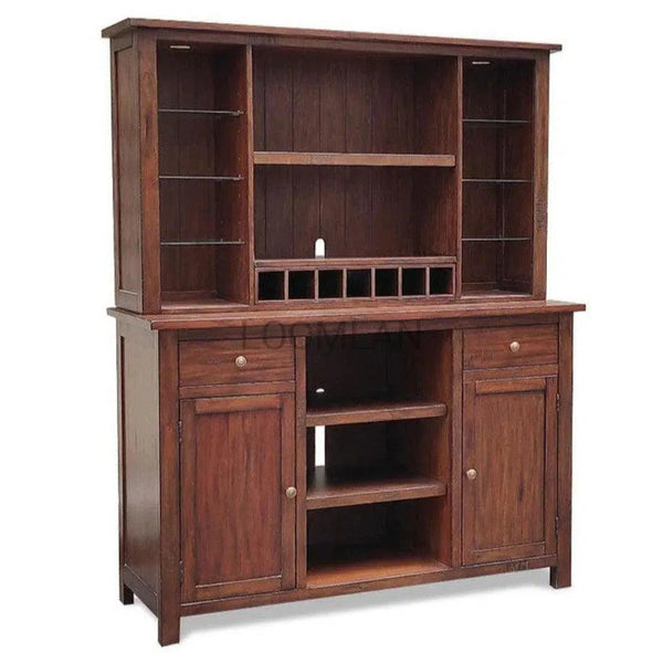 64x80 Brown Wood Buffet With Hutch Home Bar Serving Station Buffets & Curios LOOMLAN By Sunny D