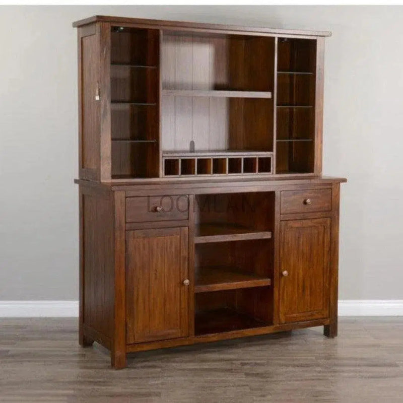 64x80 Brown Wood Buffet With Hutch Home Bar Serving Station Buffets & Curios LOOMLAN By Sunny D