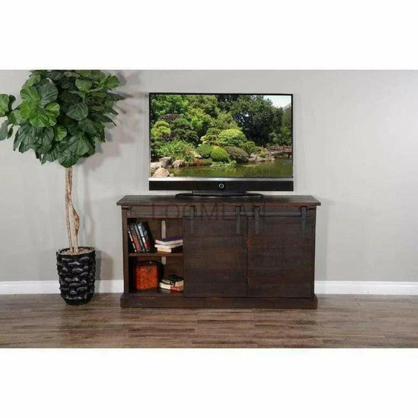 65" TV Stand Media Console Sliding Barn Doors Black TV Stands & Media Centers LOOMLAN By Sunny D