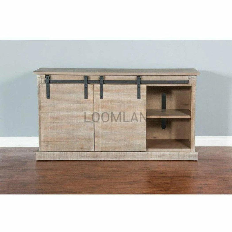 65" TV Stand Media Console Sliding Barn Doors Light Wood Modern TV Stands & Media Centers LOOMLAN By Sunny D