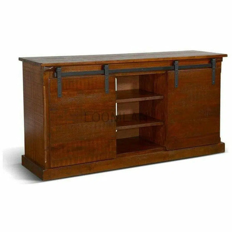 65" TV Stand Media Console Sliding Barn Doors Rustic Brown TV Stands & Media Centers LOOMLAN By Sunny D