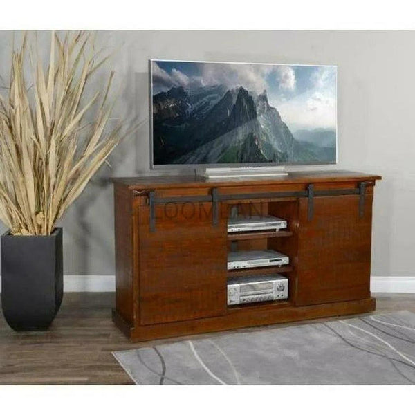 65" TV Stand Media Console Sliding Barn Doors Rustic Brown TV Stands & Media Centers LOOMLAN By Sunny D