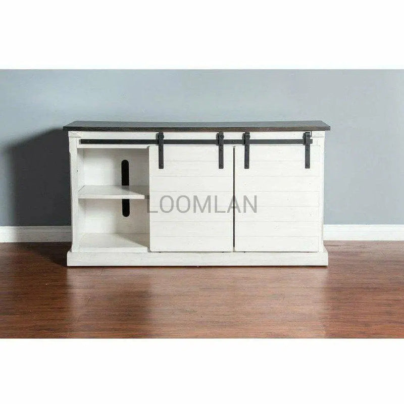 65" TV Stand Media Console Sliding Barn Doors White Farmhouse TV Stands & Media Centers LOOMLAN By Sunny D