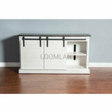 65" TV Stand Media Console Sliding Barn Doors White Farmhouse TV Stands & Media Centers LOOMLAN By Sunny D