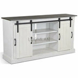 65" White TV Stand Credenza With Sliding Doors White Wash Cabinet TV Stands & Media Centers LOOMLAN By Sunny D