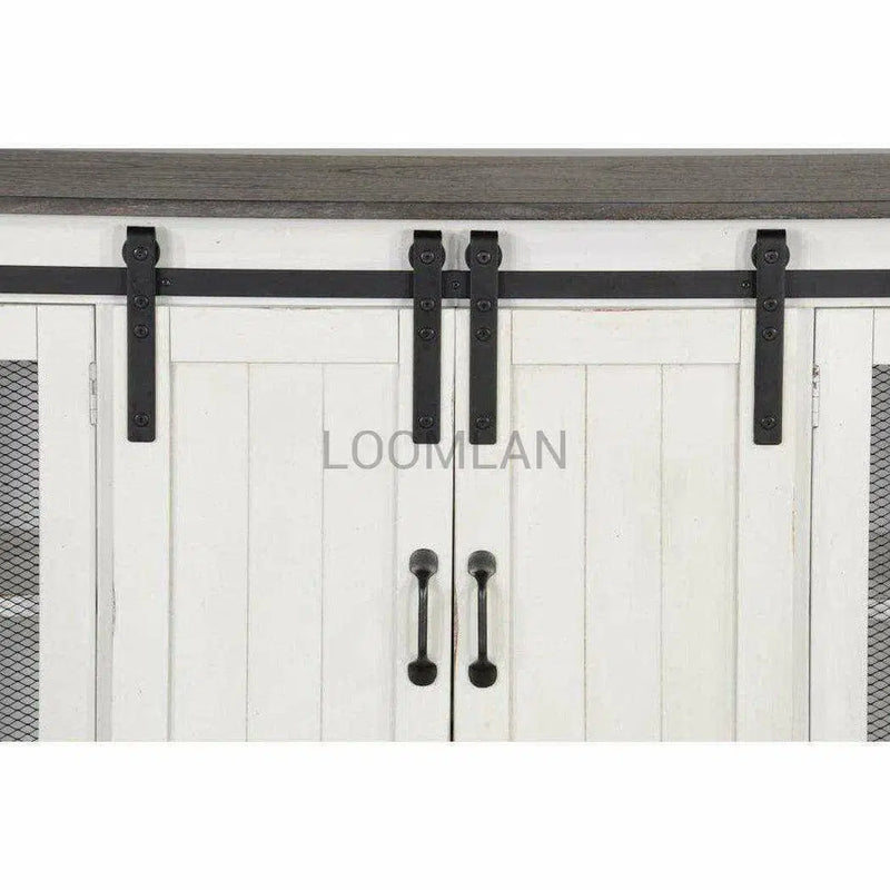 65" White TV Stand Credenza With Sliding Doors White Wash Cabinet TV Stands & Media Centers LOOMLAN By Sunny D