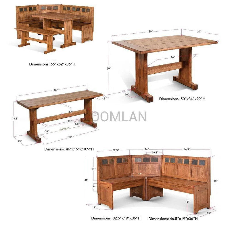 66" Light Brown Wood Breakfast Nook Set With Storage Bench Dining Table Sets LOOMLAN By Sunny D