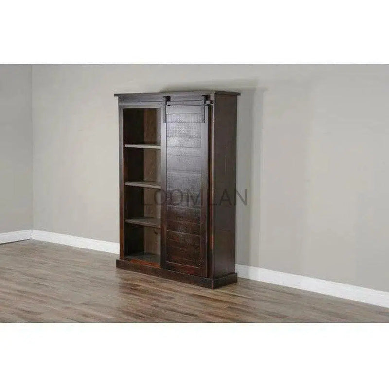 66x48" Tall Wide Black Free Standing Bookcase Sliding Barn Door Bookcases LOOMLAN By Sunny D