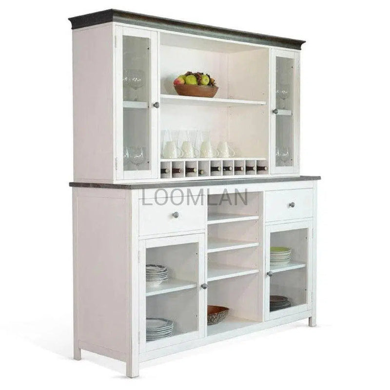 66x80 White Wood Buffet With Hutch Home Bar Serving Station Buffets & Curios LOOMLAN By Sunny D