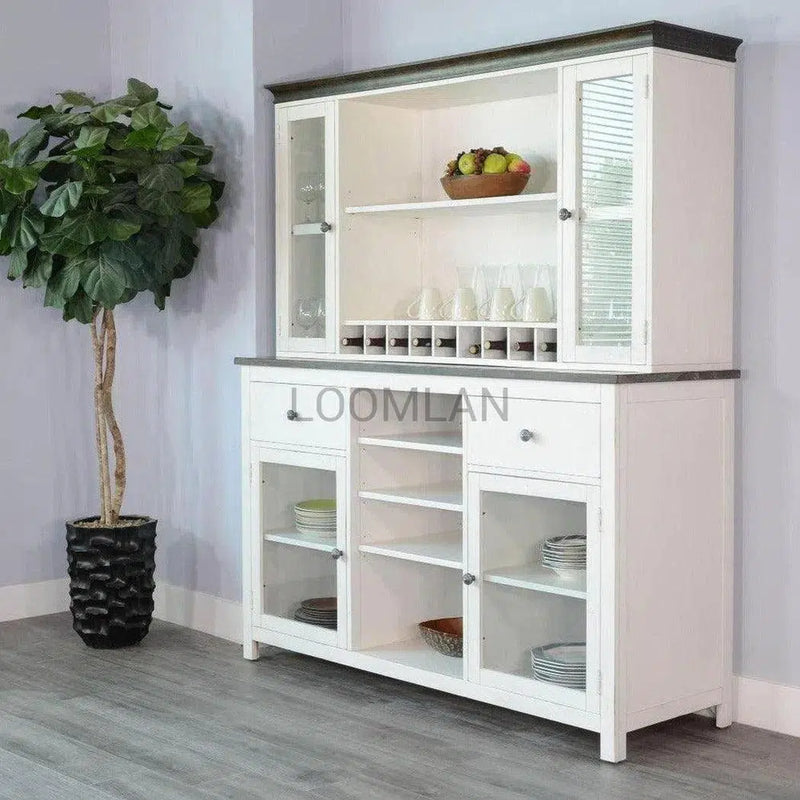 66x80 White Wood Buffet With Hutch Home Bar Serving Station Buffets & Curios LOOMLAN By Sunny D