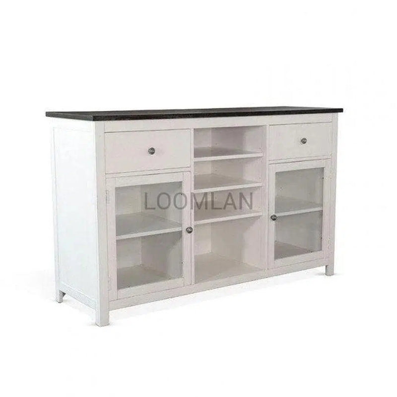 66x80 White Wood Buffet With Hutch Home Bar Serving Station Buffets & Curios LOOMLAN By Sunny D