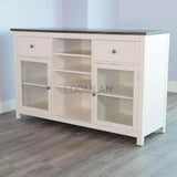 66x80 White Wood Buffet With Hutch Home Bar Serving Station Buffets & Curios LOOMLAN By Sunny D