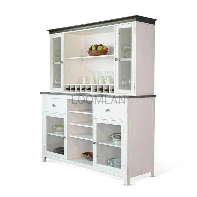 66x80 White Wood Buffet With Hutch Home Bar Serving Station Buffets & Curios LOOMLAN By Sunny D