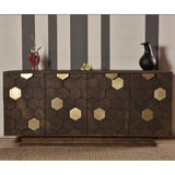 68" Art Deco Gold Accents Brown Solid Acacia Wood Sideboard Sideboards LOOMLAN By LH Imports