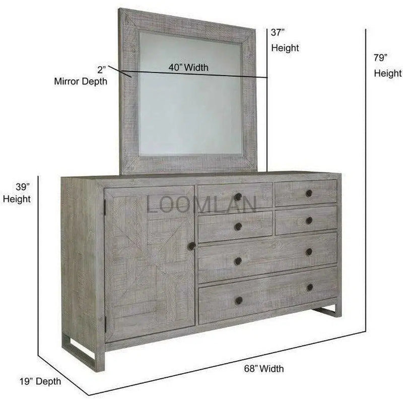 68" Reclaimed Pine Wood Serenity Dresser and Mirror Dressers LOOMLAN By LOOMLAN