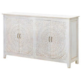 68" White Carved Mandala 4 Door Sideboard Buffet Boho Chic Sideboards LOOMLAN By LOOMLAN