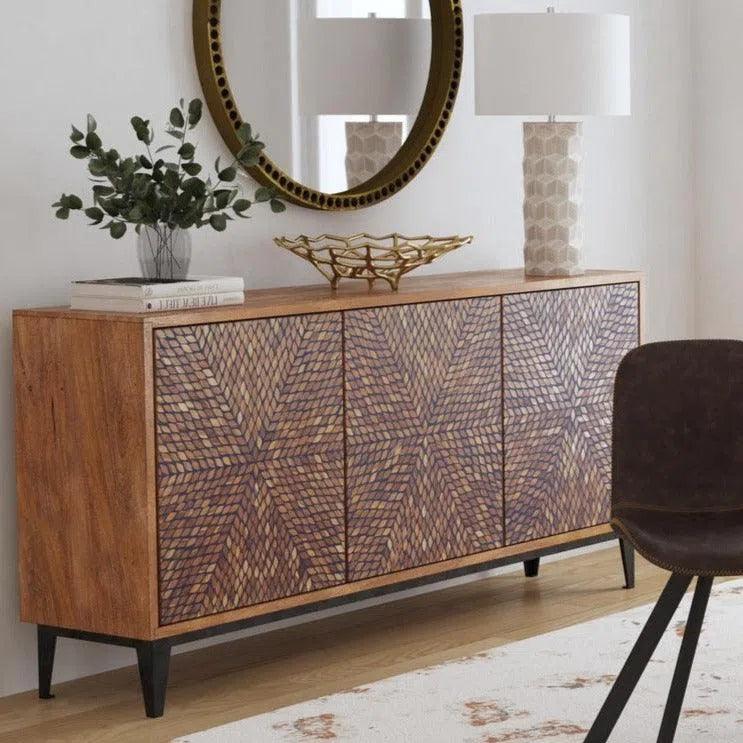 69" Brown Three Door Mid Century Sideboard for Dining Room Sideboards LOOMLAN By Bassett Mirror