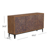 69" Brown Three Door Mid Century Sideboard for Dining Room Sideboards LOOMLAN By Bassett Mirror