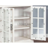 69" White Buffet Server With Windowpane Glass Doors Curio Cabinet Sideboards LOOMLAN By Sunny D