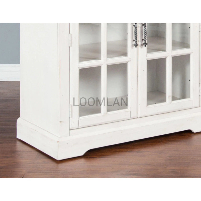 69" White Buffet Server With Windowpane Glass Doors Curio Cabinet Sideboards LOOMLAN By Sunny D