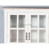 69" White Buffet Server With Windowpane Glass Doors Curio Cabinet Sideboards LOOMLAN By Sunny D