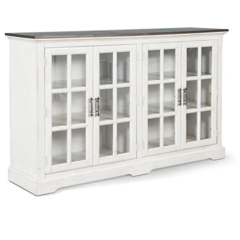 69" White Buffet Server With Windowpane Glass Doors Curio Cabinet Sideboards LOOMLAN By Sunny D