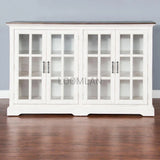 69" White Buffet Server With Windowpane Glass Doors Curio Cabinet Sideboards LOOMLAN By Sunny D